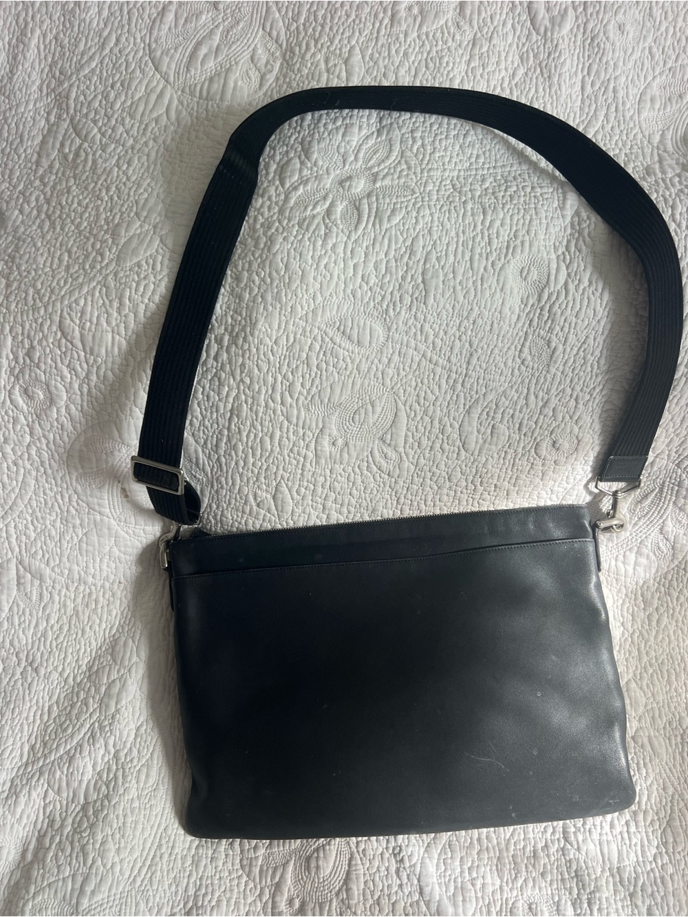 Coach Black Leather  Interior Handbag with Silver Hardware unisex 16” x 12”